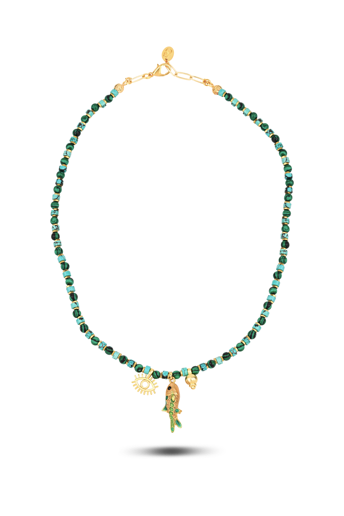Berrin Özkan-Sandy Fish Malachite Turquoise Necklace-Kolye-1-Milagron.com