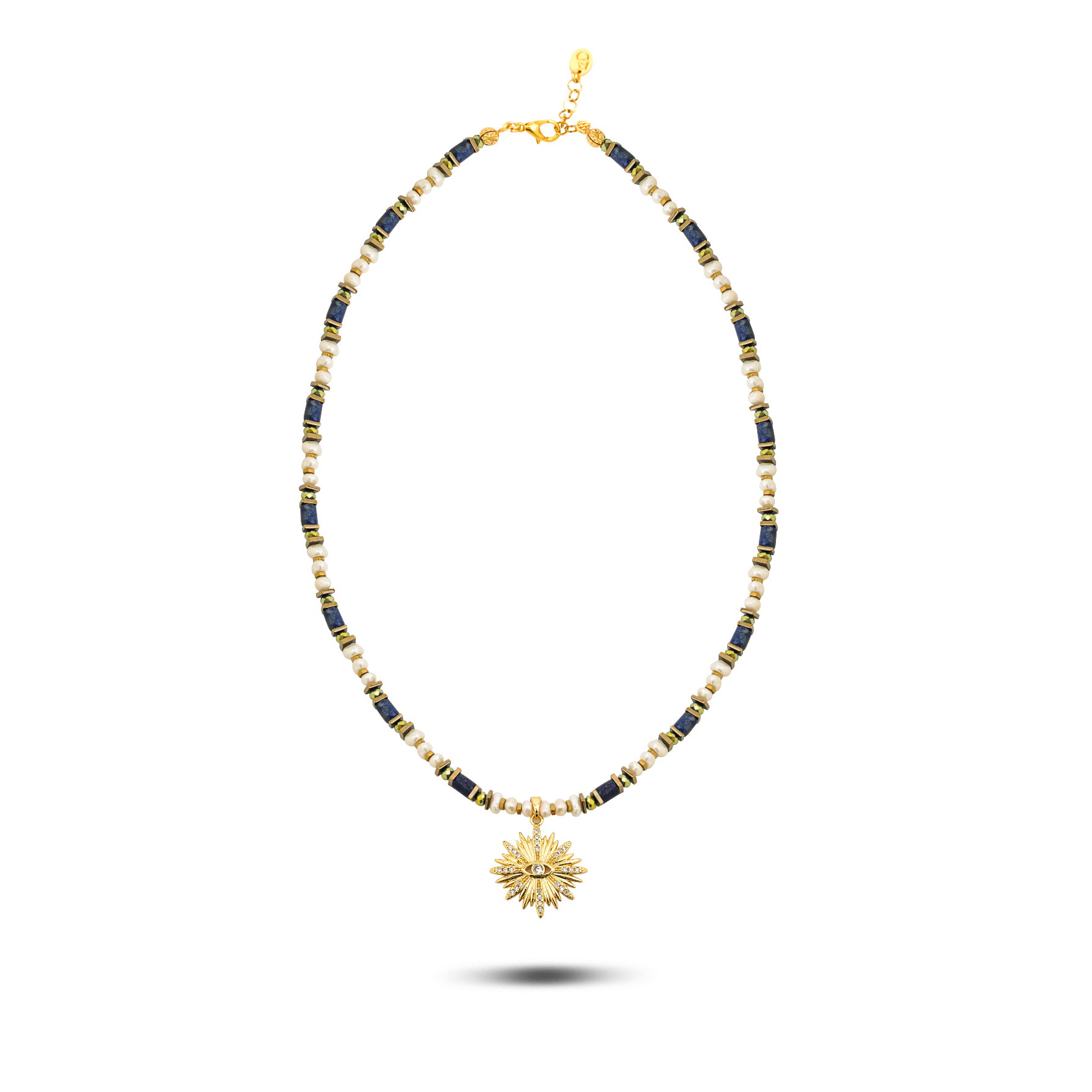 Berrin özkan-Azure Glow Pearl Nazar Necklace-Necklaces-1-Milagron.com