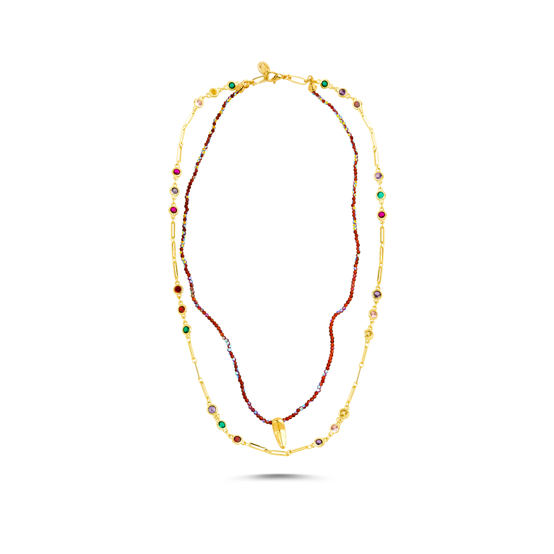 Berrin özkan-Burgundy Spell Double Row Necklace-Necklaces-1-Milagron.com