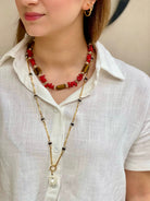 Berrin özkan-Desert Coral Red Natural Stone Tiger Eye Necklace-Necklaces-2-Milagron.com