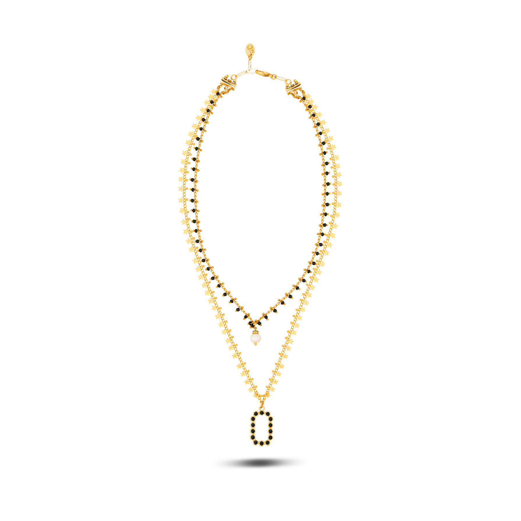 Berrin özkan-Eclipse Gold Double Row Black Necklace-Necklaces-1-Milagron.com