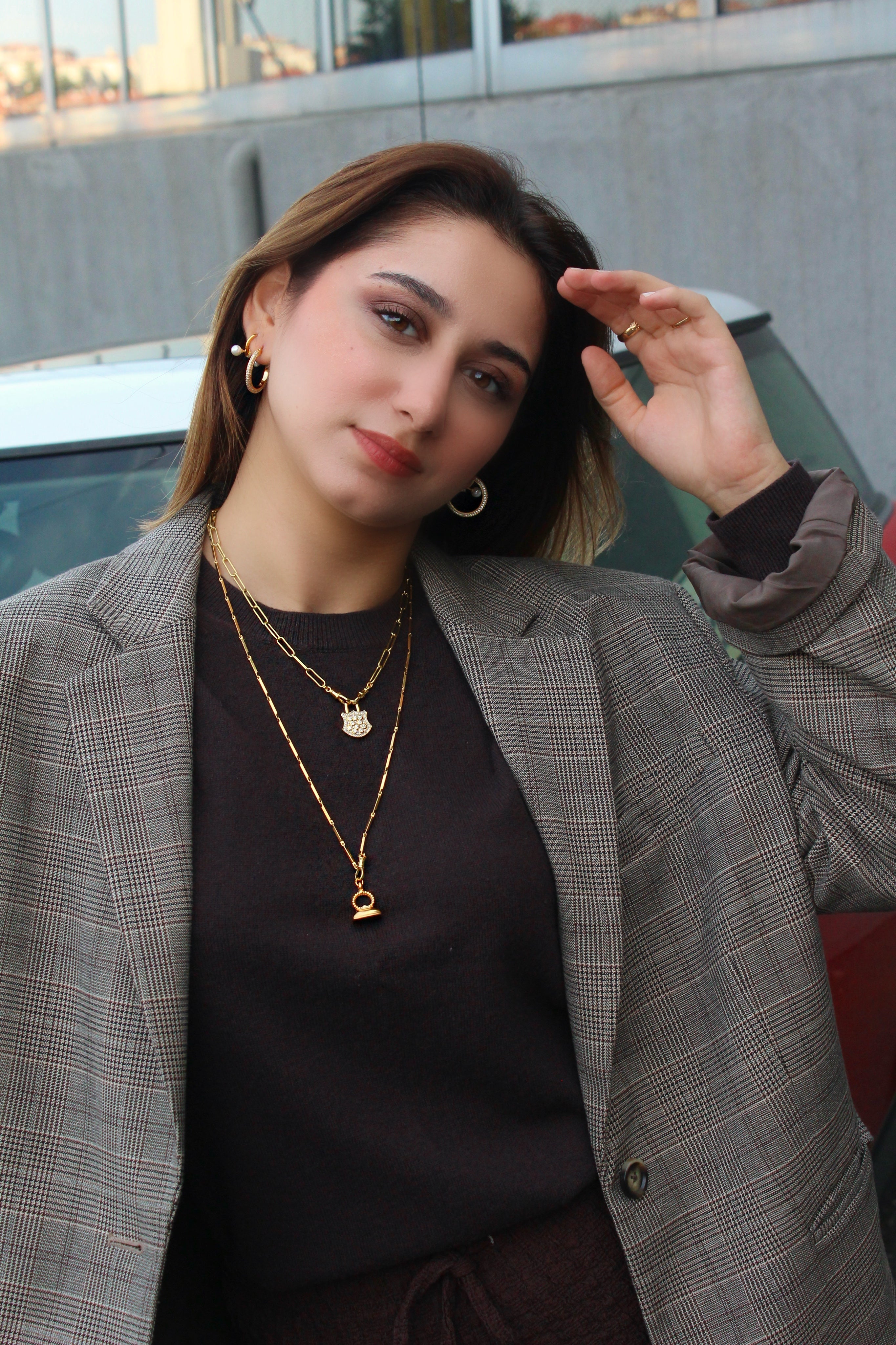 Berrin özkan-Golden Lock Necklace-Necklaces-2-Milagron.com