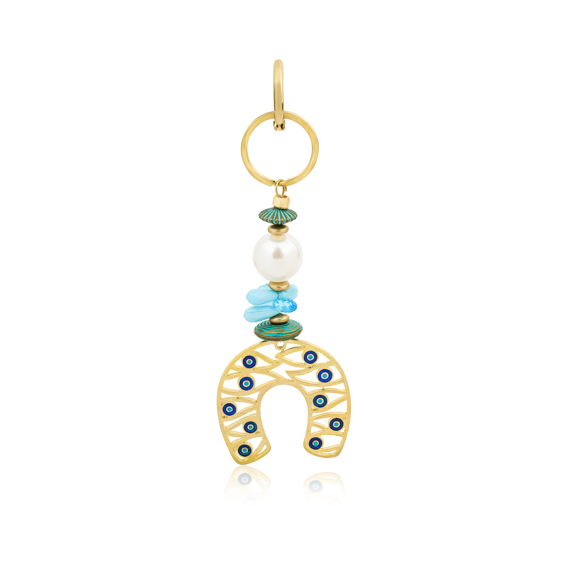 Berrin özkan-Kismet Navy Horseshoe Keychain / Bag Charm-Key Chain-1-Milagron.com