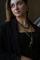 Berrin özkan-Obsidian Glow Black Drop Necklace-Necklaces-2-Milagron.com