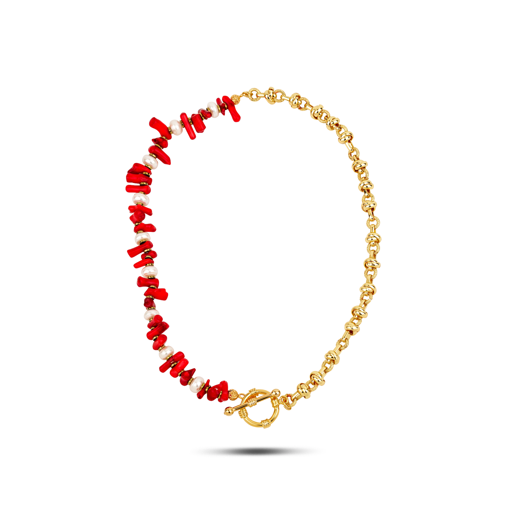 Berrin özkan-Sunset Coral Red Natural Stone Pearl Necklace-Necklaces-1-Milagron.com