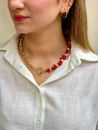 Berrin özkan-Sunset Coral Red Natural Stone Pearl Necklace-Necklaces-2-Milagron.com