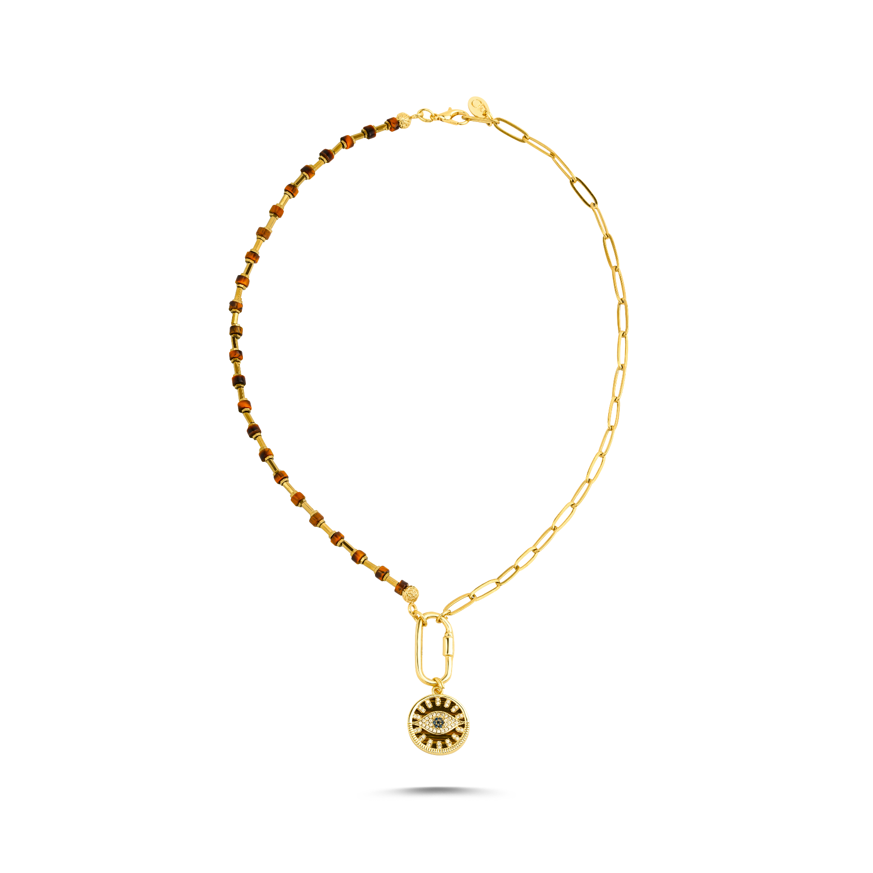 Berrin özkan-Your Side Tiger Eye Nazar Necklace-Necklaces-1-Milagron.com