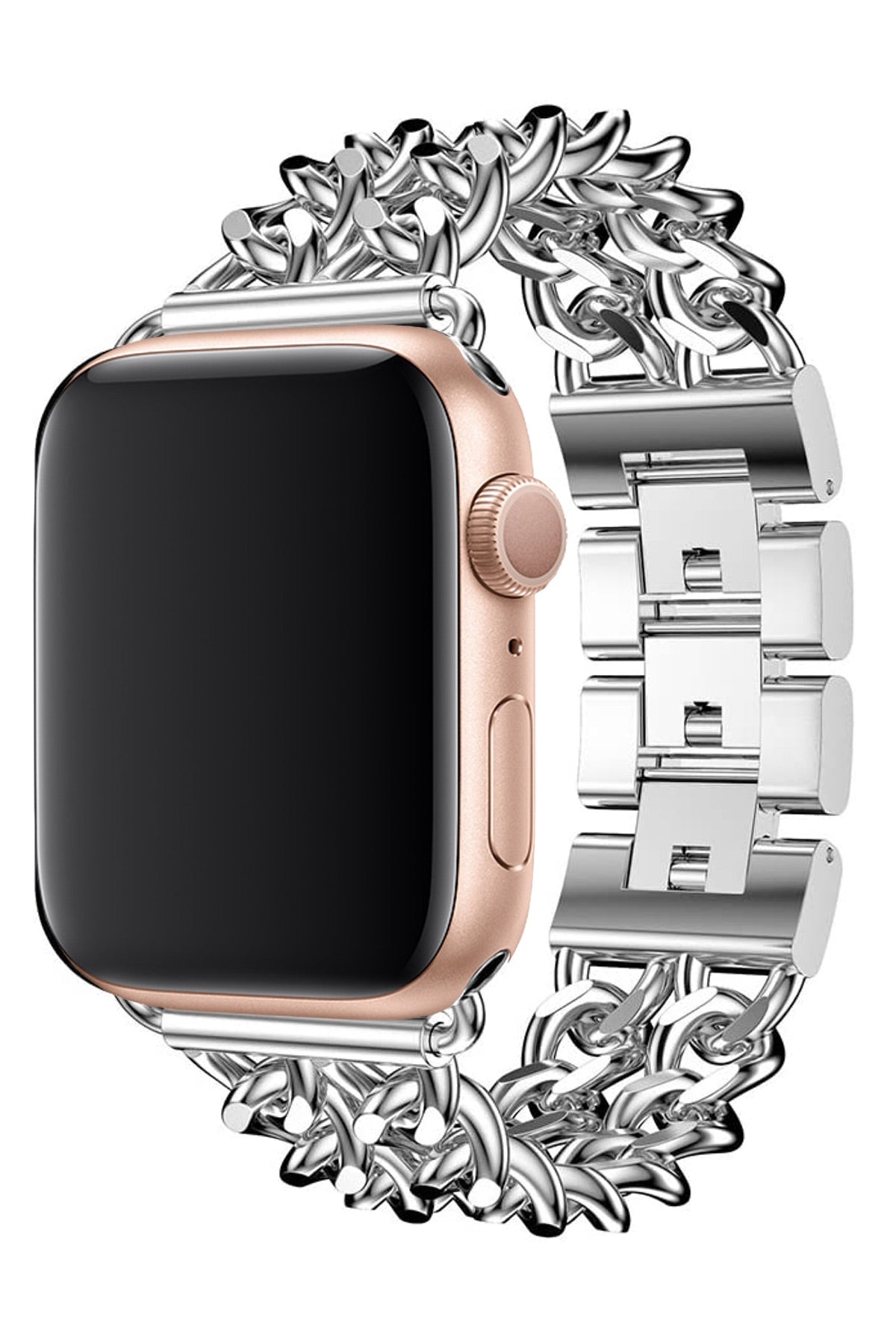 Apple Watch Uyumlu Çelik Zincir Loop Kordon Gümüş Gri