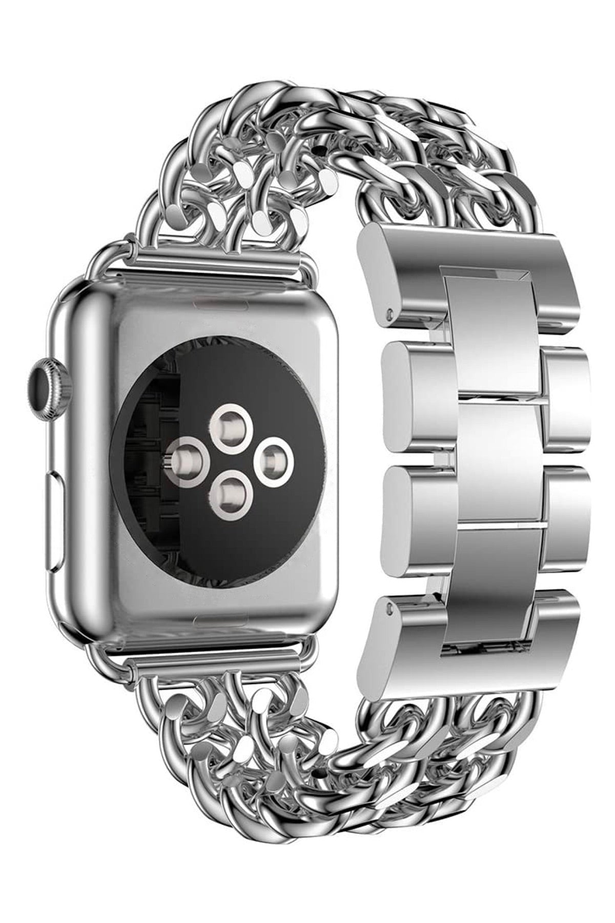 Apple Watch Uyumlu Çelik Zincir Loop Kordon Gümüş Gri