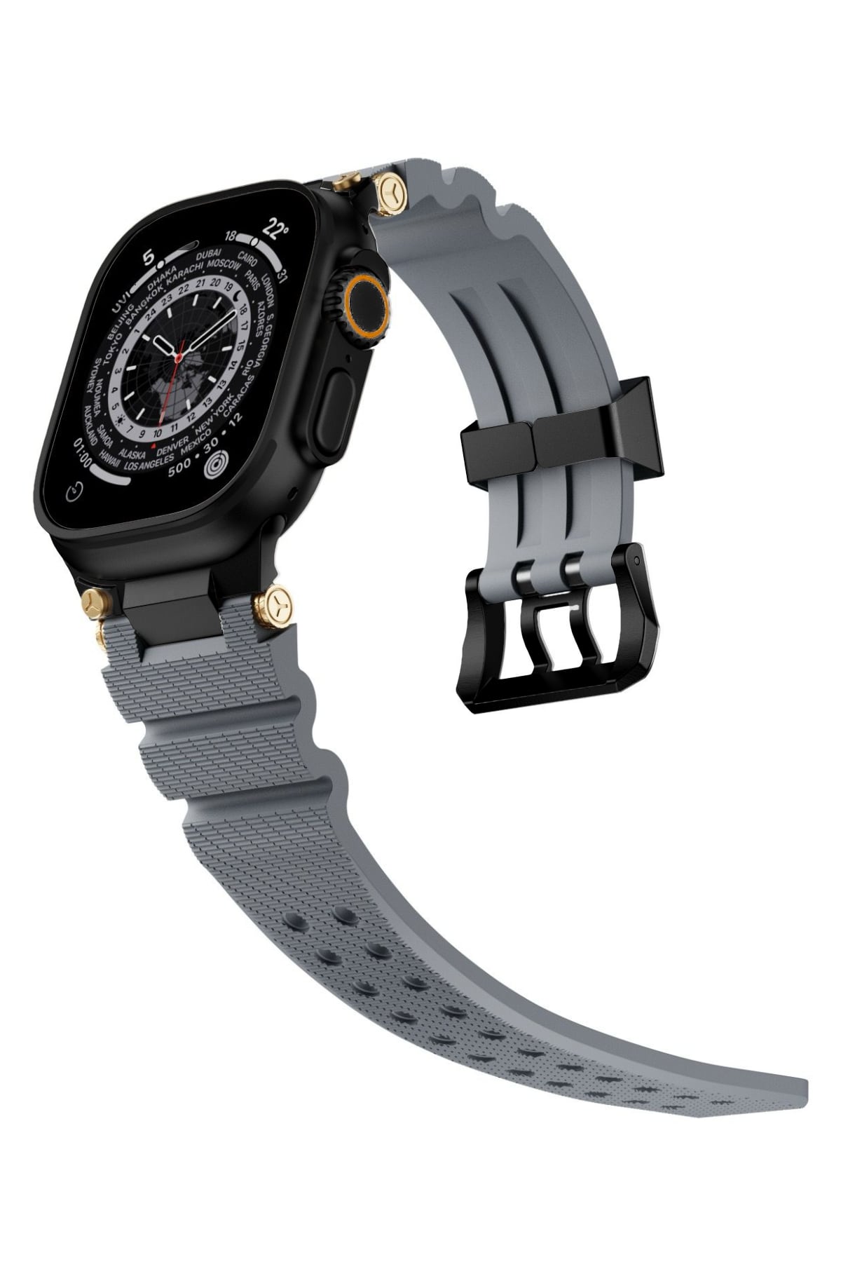 Apple Watch Ultra Uyumlu Gripline Kordon Monogrey Siyah Toka