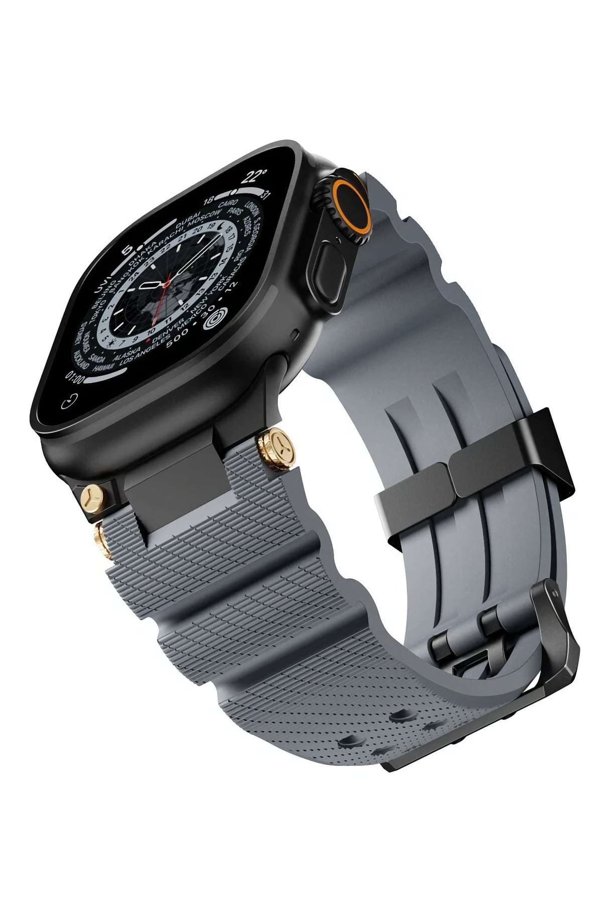 Apple Watch Ultra Uyumlu Gripline Kordon Monogrey Siyah Toka