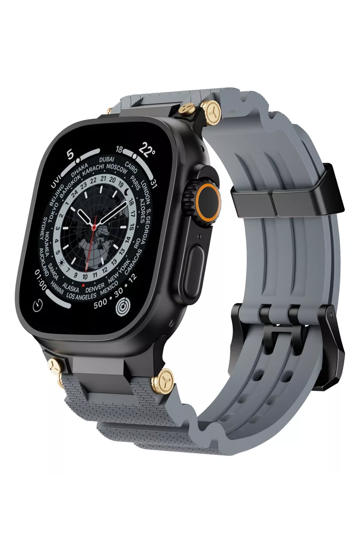 Apple Watch Ultra Uyumlu Gripline Kordon Monogrey Siyah Toka