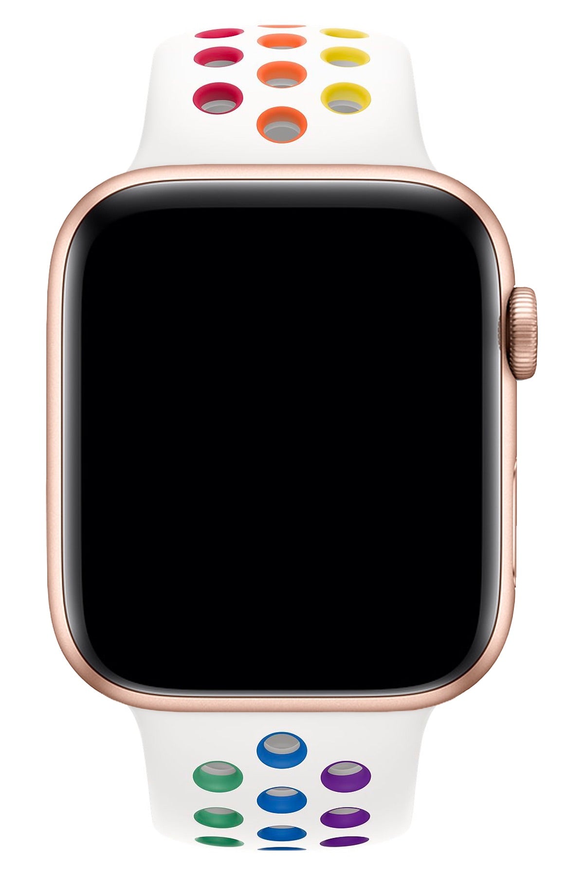Apple Watch Uyumlu Silikon Delikli Spor Kordon Beyaz Gökkuşağı