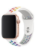 Apple Watch Uyumlu Silikon Delikli Spor Kordon Beyaz Gökkuşağı