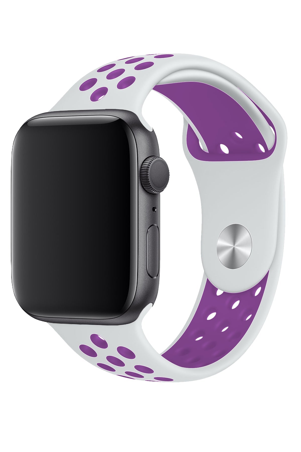 Apple Watch Uyumlu Silikon Delikli Spor Kordon Beyaz Mor