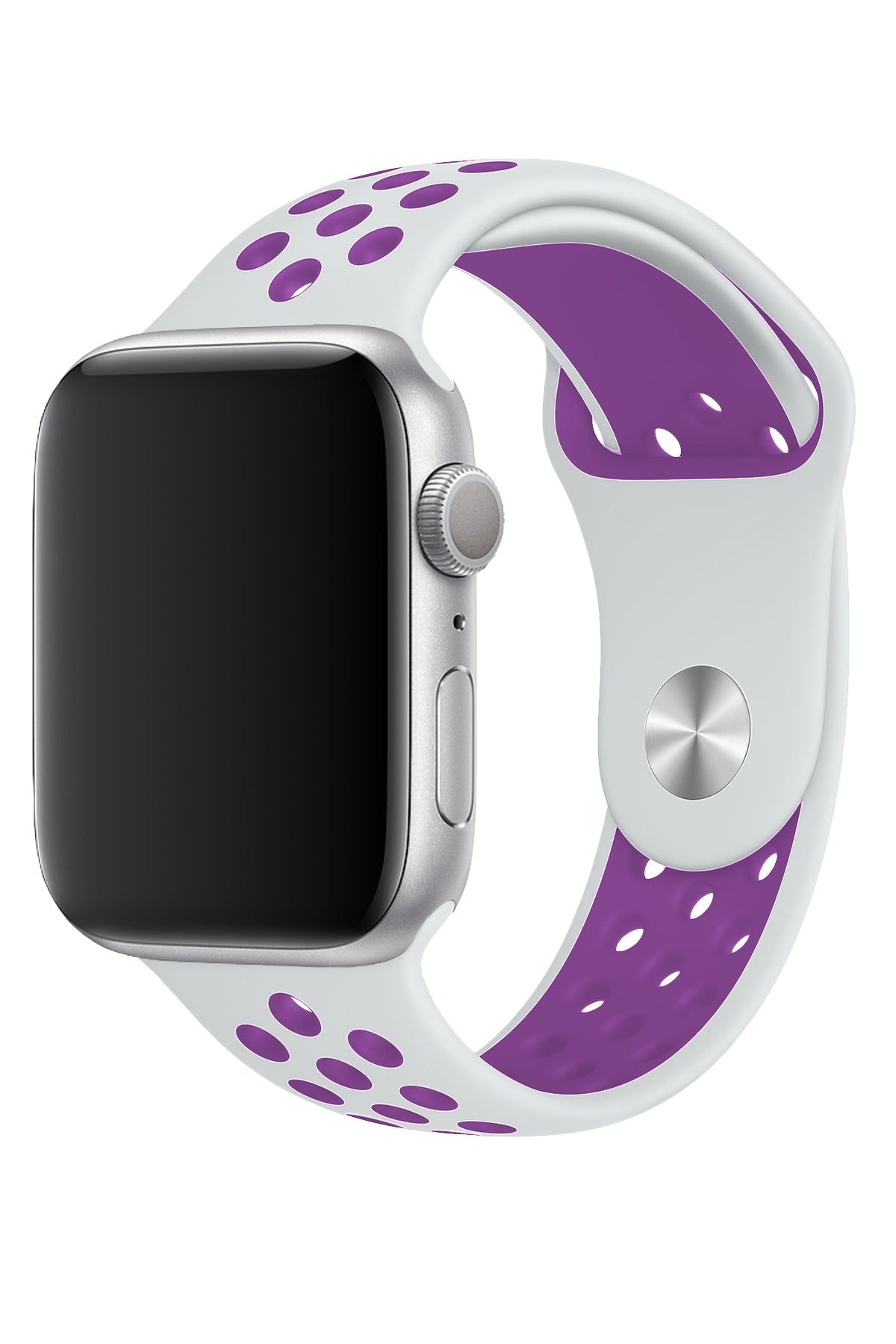 Apple Watch Uyumlu Silikon Delikli Spor Kordon Beyaz Mor