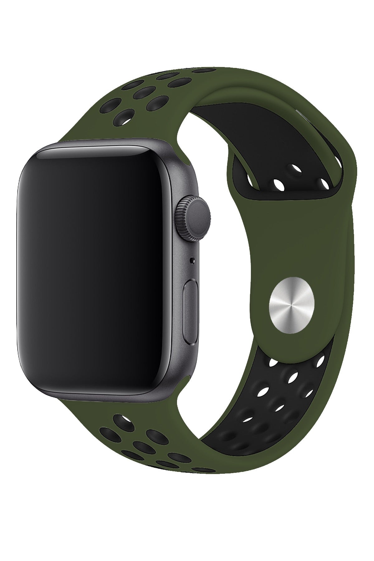 Apple Watch Uyumlu Silikon Delikli Spor Kordon Haki Siyah