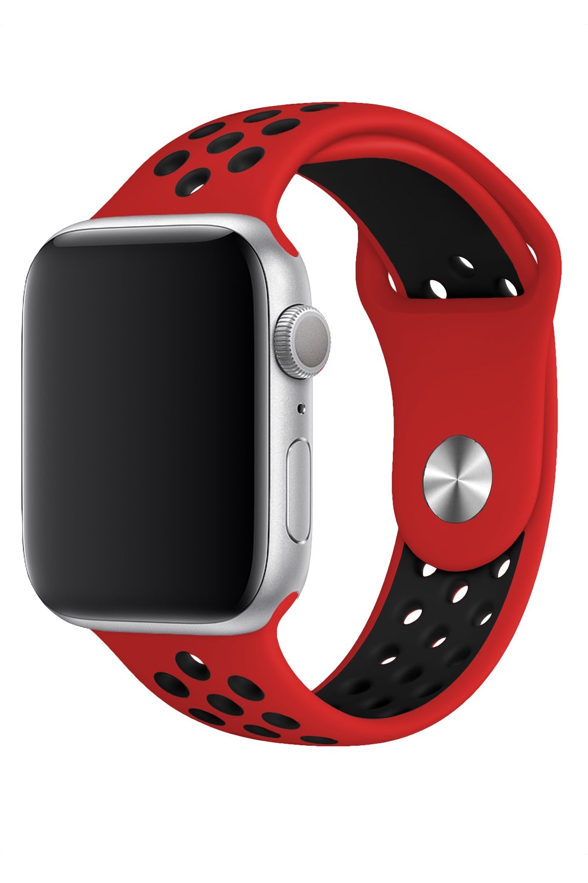Apple Watch Uyumlu Silikon Delikli Spor Kordon Kırmızı Siyah
