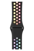 Apple Watch Uyumlu Silikon Delikli Spor Kordon Siyah Gökkuşağı