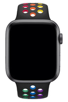 Apple Watch Uyumlu Silikon Delikli Spor Kordon Siyah Gökkuşağı