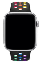 Apple Watch Uyumlu Silikon Delikli Spor Kordon Siyah Gökkuşağı