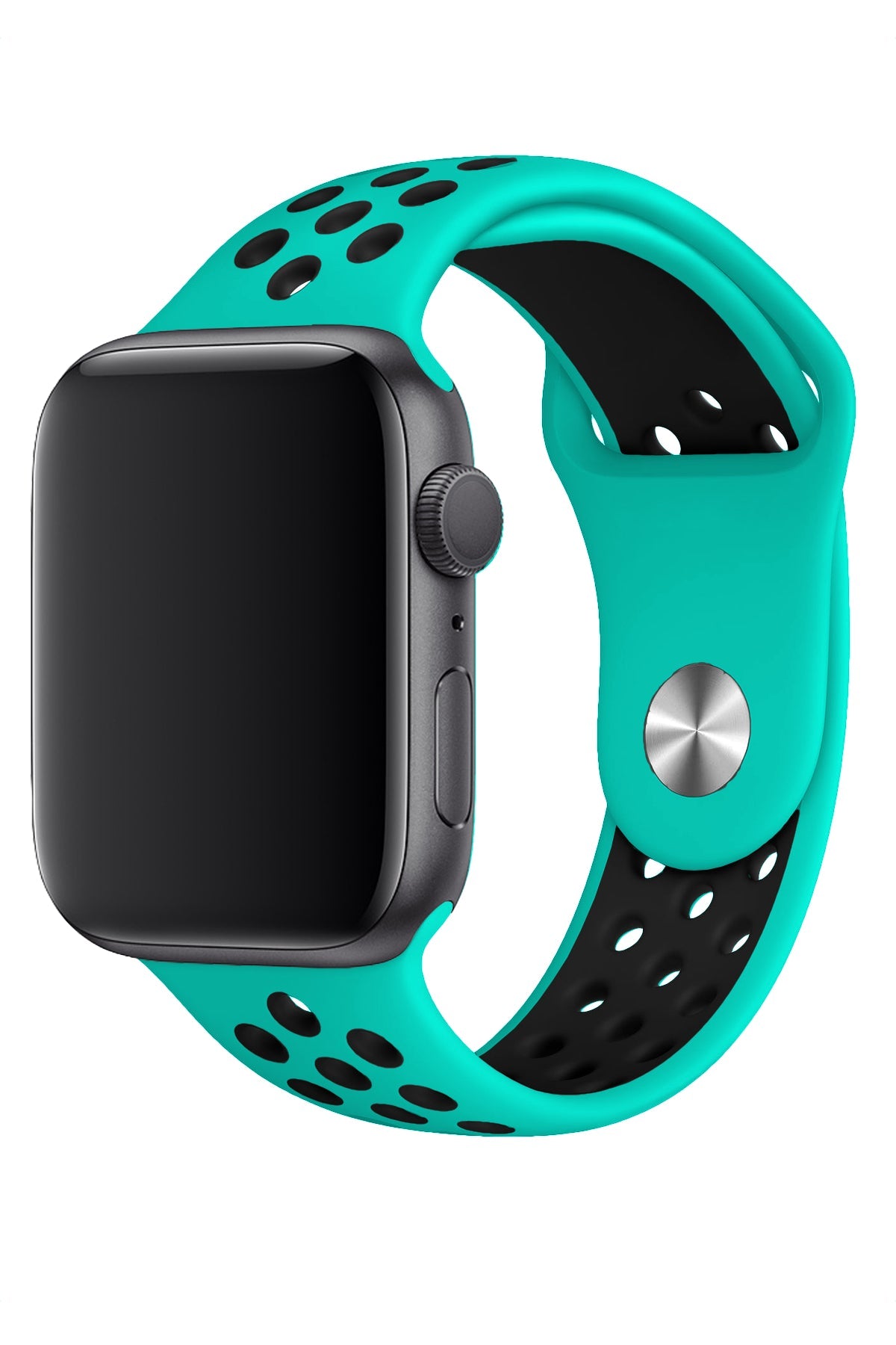Apple Watch Uyumlu Silikon Delikli Spor Kordon Turkuaz Siyah