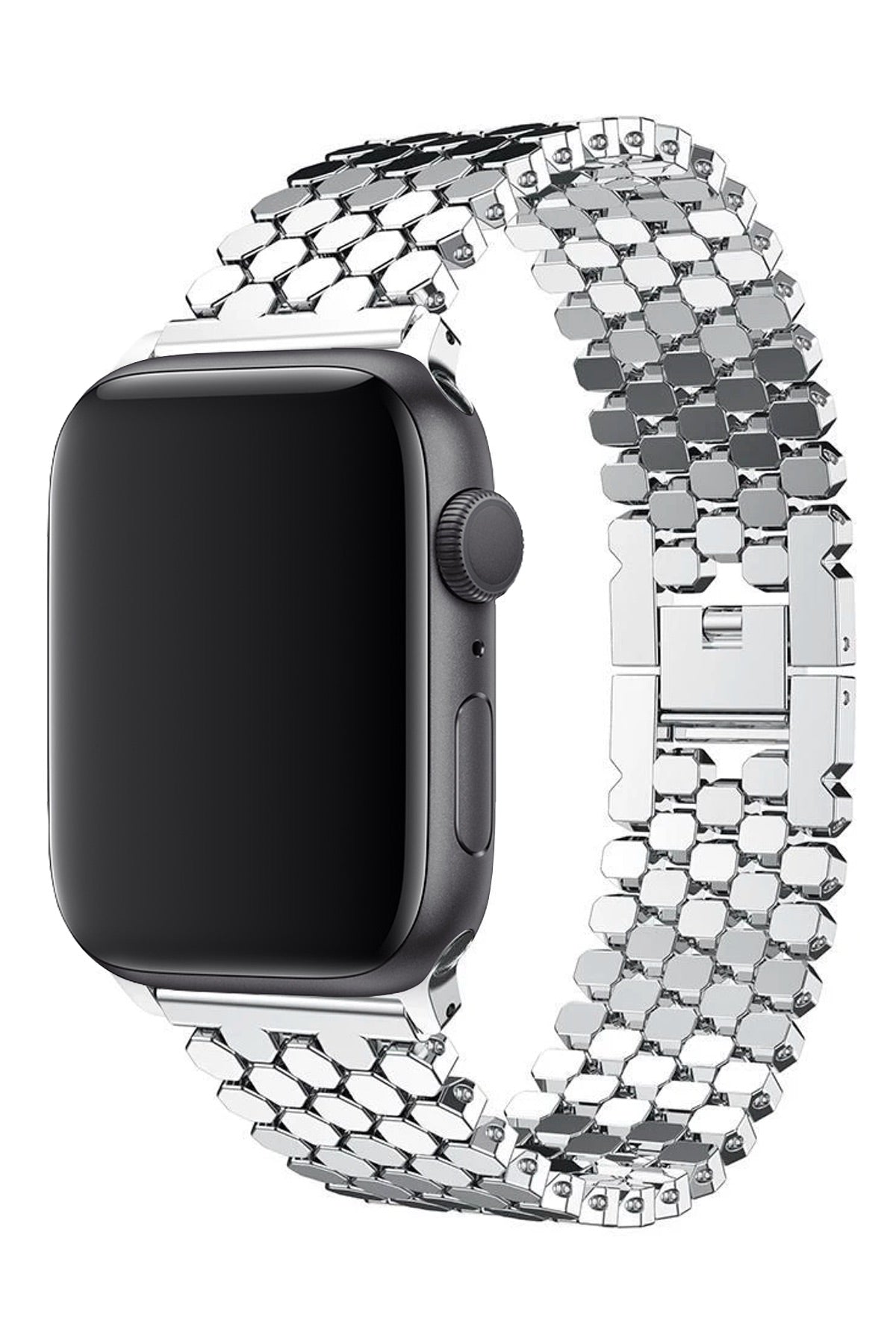 Apple Watch Uyumlu Simetro Loop Çelik Kordon Gümüş Gri