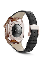 Apple Watch Uyumlu Belize Rose Gold Kasa Koruyucu Deri Kordon Siyah