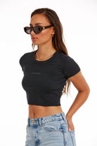 Birdiejay-Birdiesmooth Your New Go To Cropped Baby Tee Si̇yah Kısa Kollu Crop T Shirt-T-Shirts-5-Milagron.com