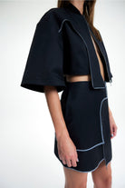 Birdiejay-Morpho Menelauss Reflektif Detaylı Crop Ceket Si̇yah-Ceket-4-Milagron.com