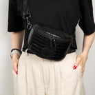 Bloominbag-Alora Noir Croc Siyah Deri Bel çantası-2-Milagron.com