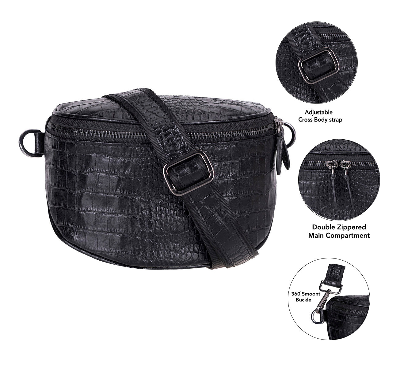 Bloominbag-Alora Noir Croc Siyah Deri Bel çantası-4-Milagron.com