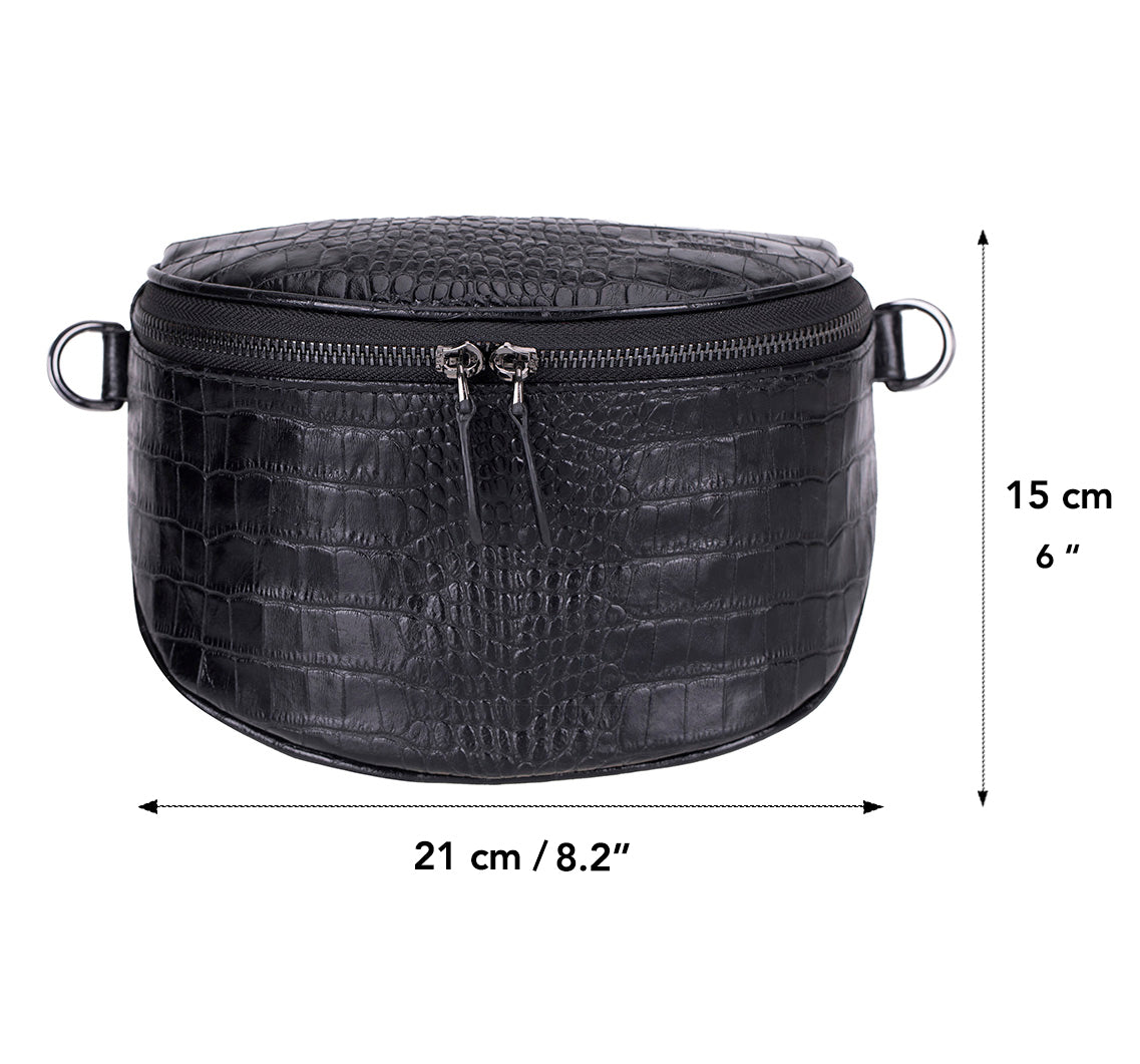 Bloominbag-Alora Noir Croc Siyah Deri Bel çantası-5-Milagron.com