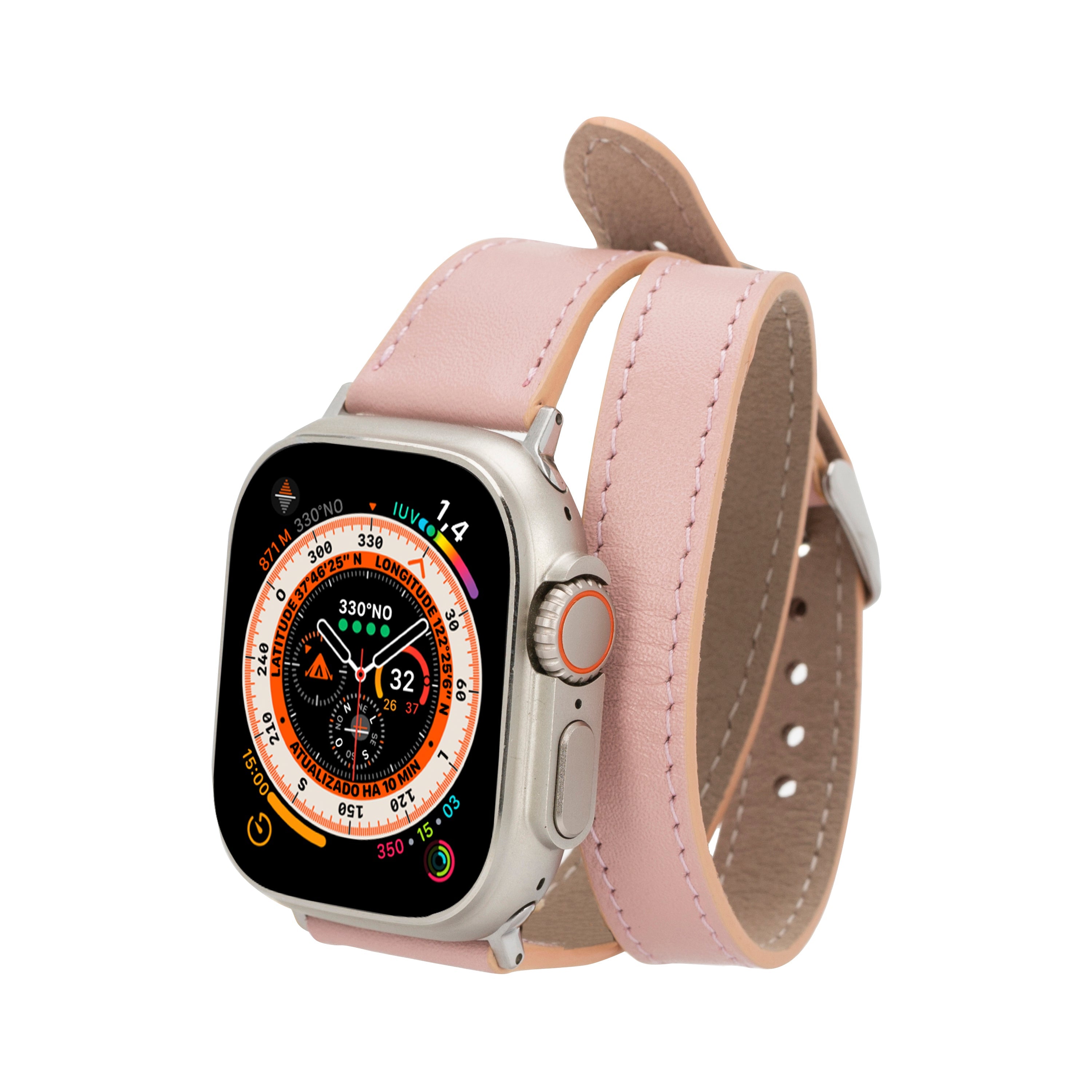Alpine Slim Double Tour Blush Pink Hakiki Deri Apple Watch Kordonu - 44/45/46/49Mm