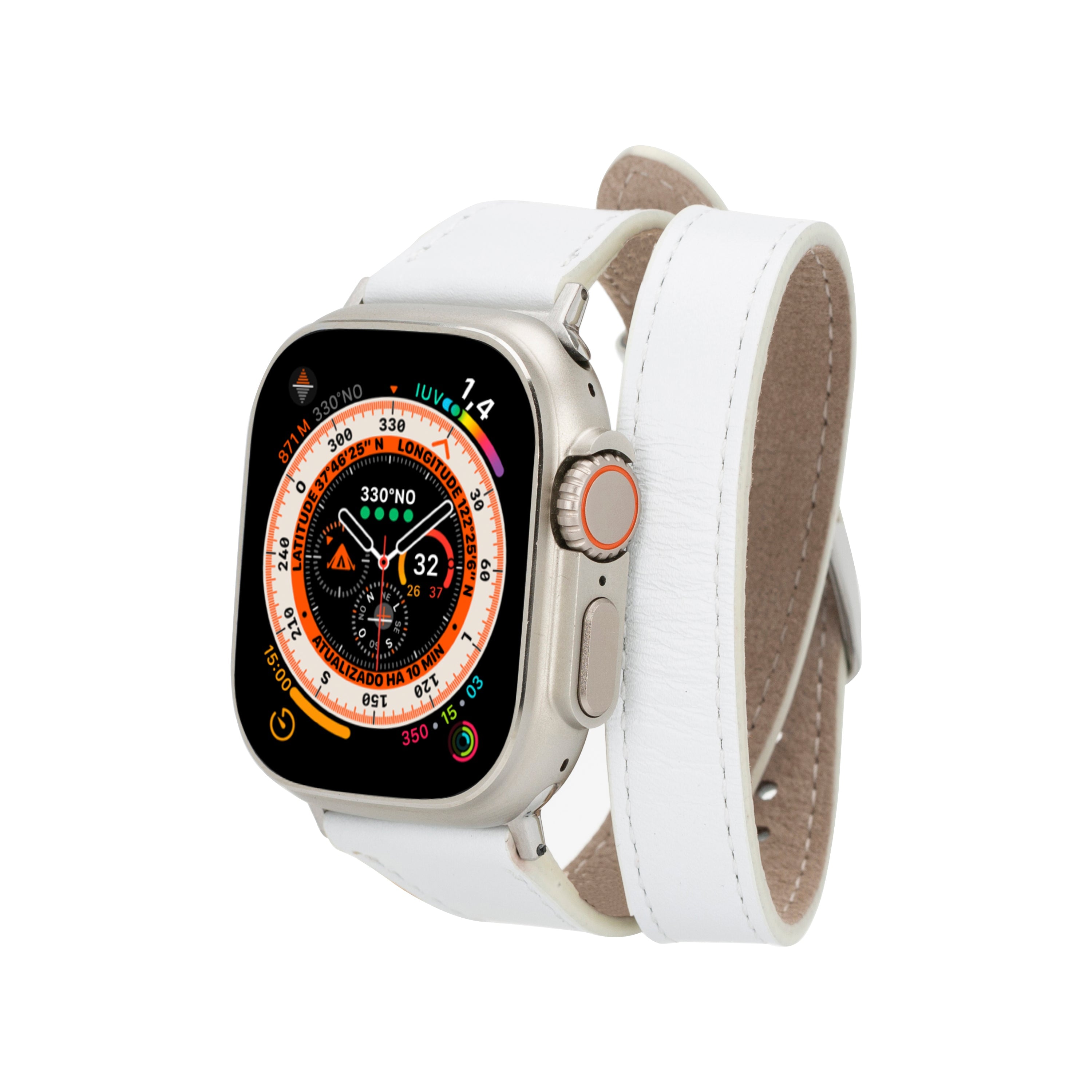 Alpine Slim Double Tour Ivory White Hakiki Deri Apple Watch Kordonu - 44/45/46/49Mm