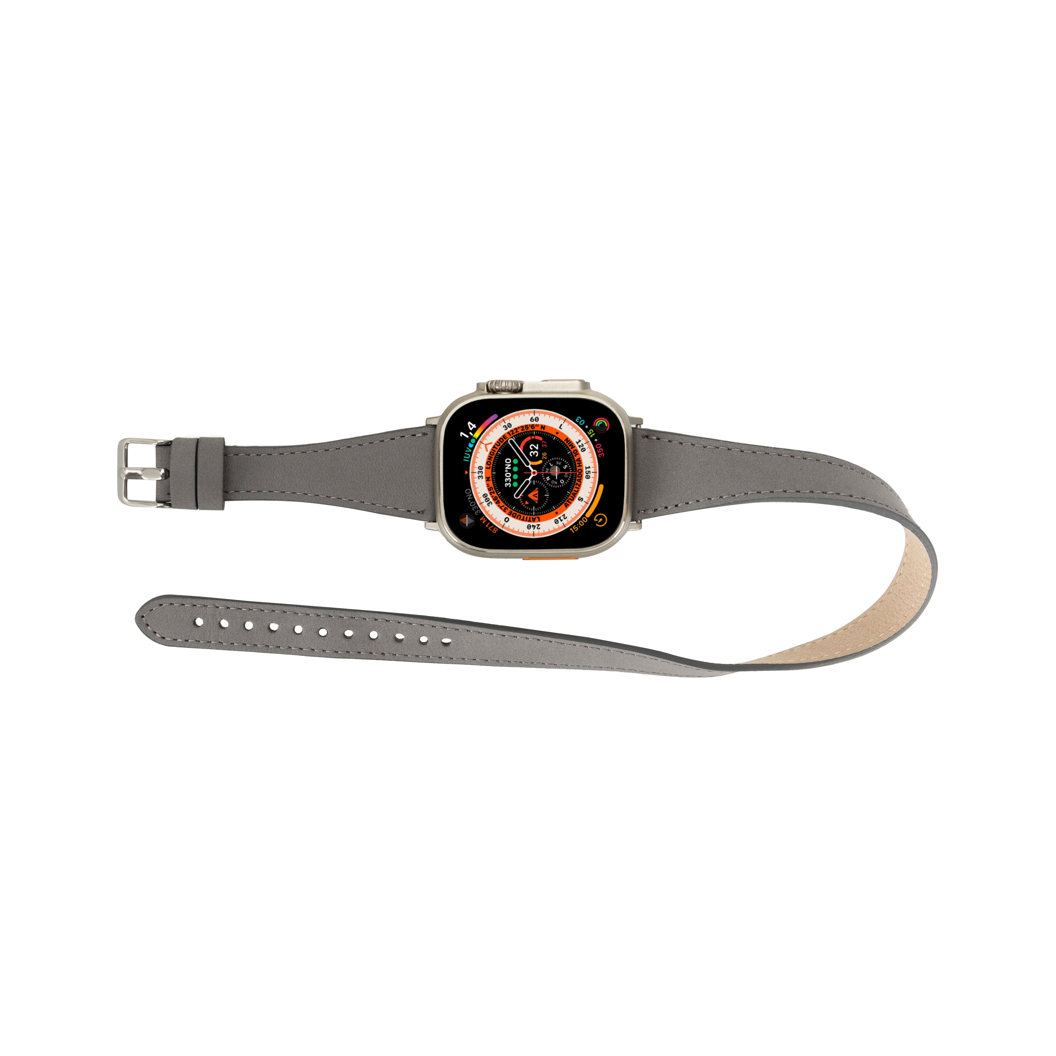 Alpine Slim Double Tour Stone Gray Hakiki Deri Apple Watch Kordonu - 44/45/46/49Mm