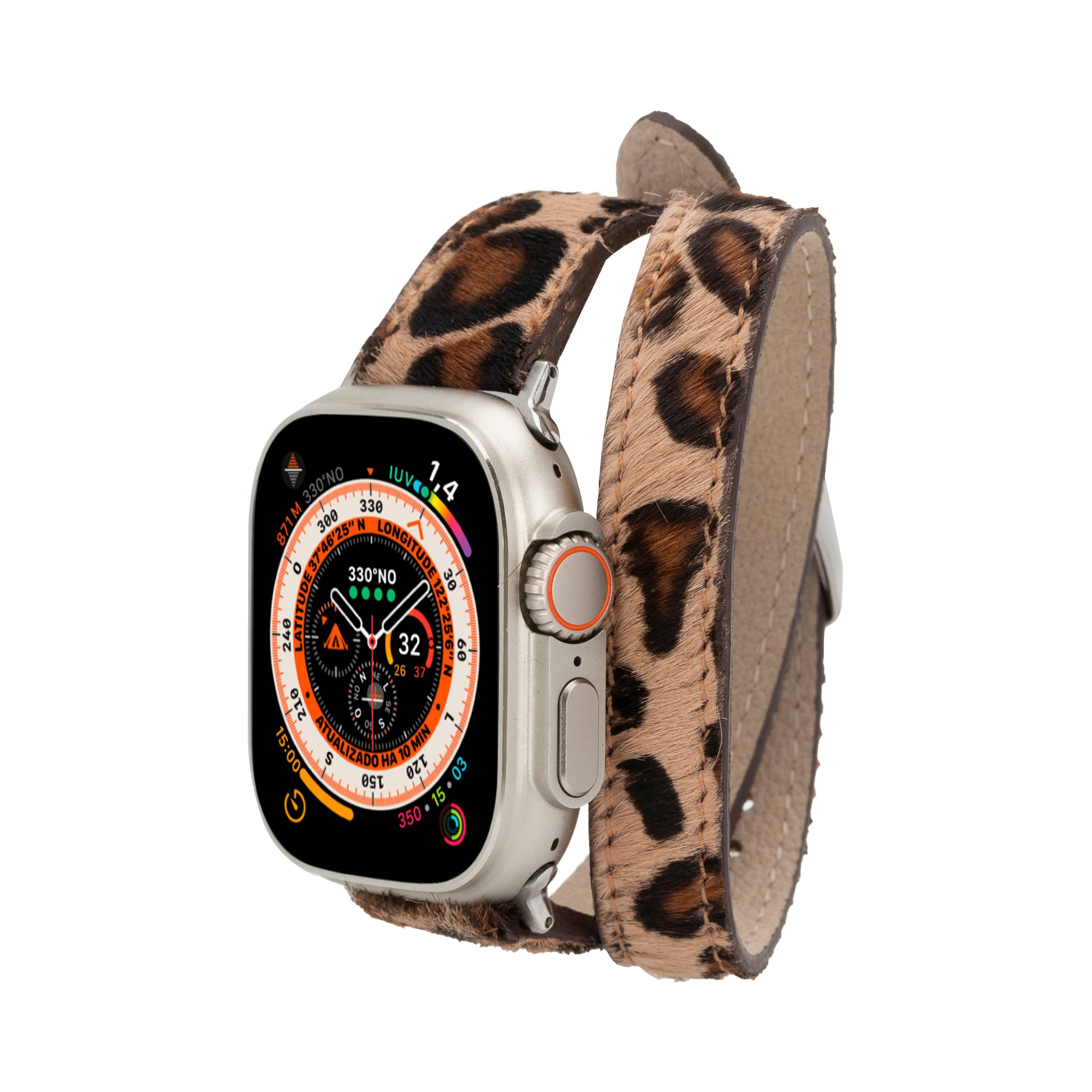 Alpine Slim Double Tour Wild Leopard Hakiki Deri Apple Watch Kordonu - 44/45/46/49Mm