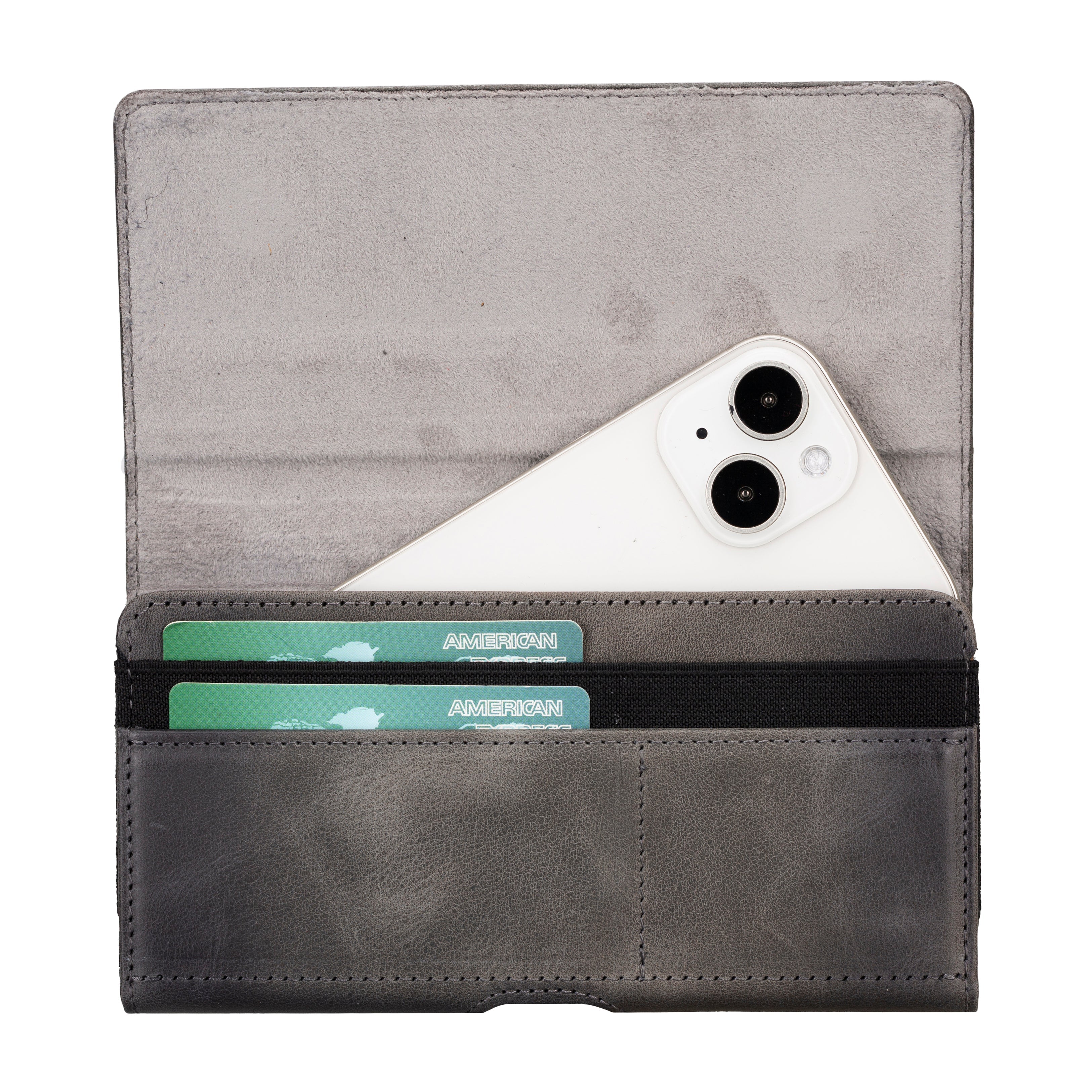 Arc Clip Sandstone Gray Leather 6.1" Phone Case