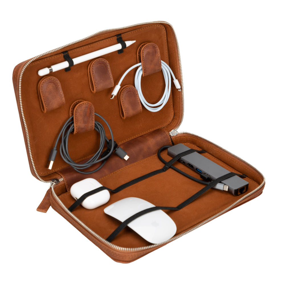 Bloominbag-Arcadia Sandy Tan Premium Deri Teknoloji Kablo & Aksesuar Düzenleyici-2-Milagron.com