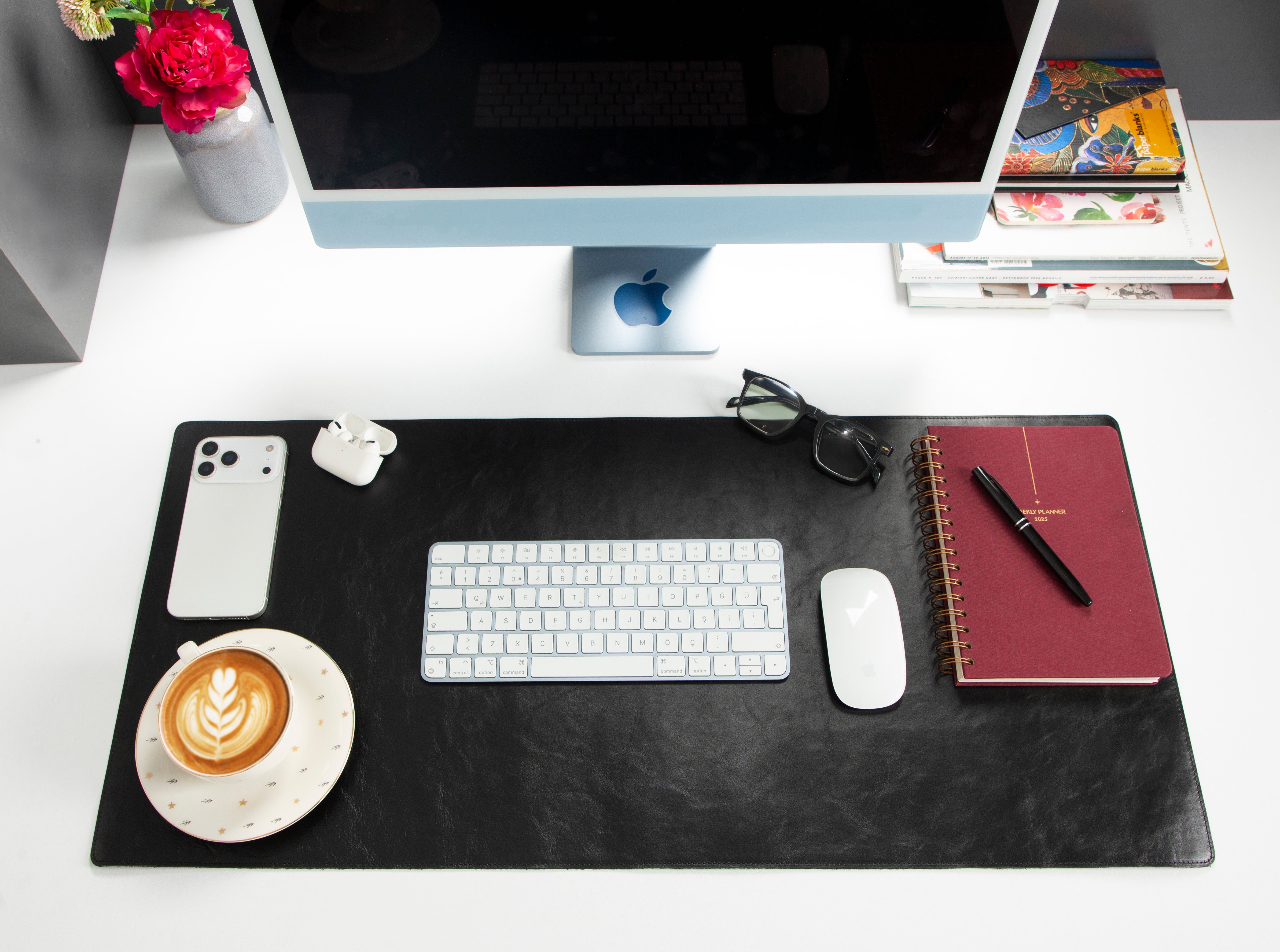 Atelier 91 Noir Black Leather Desk Mat - Medium