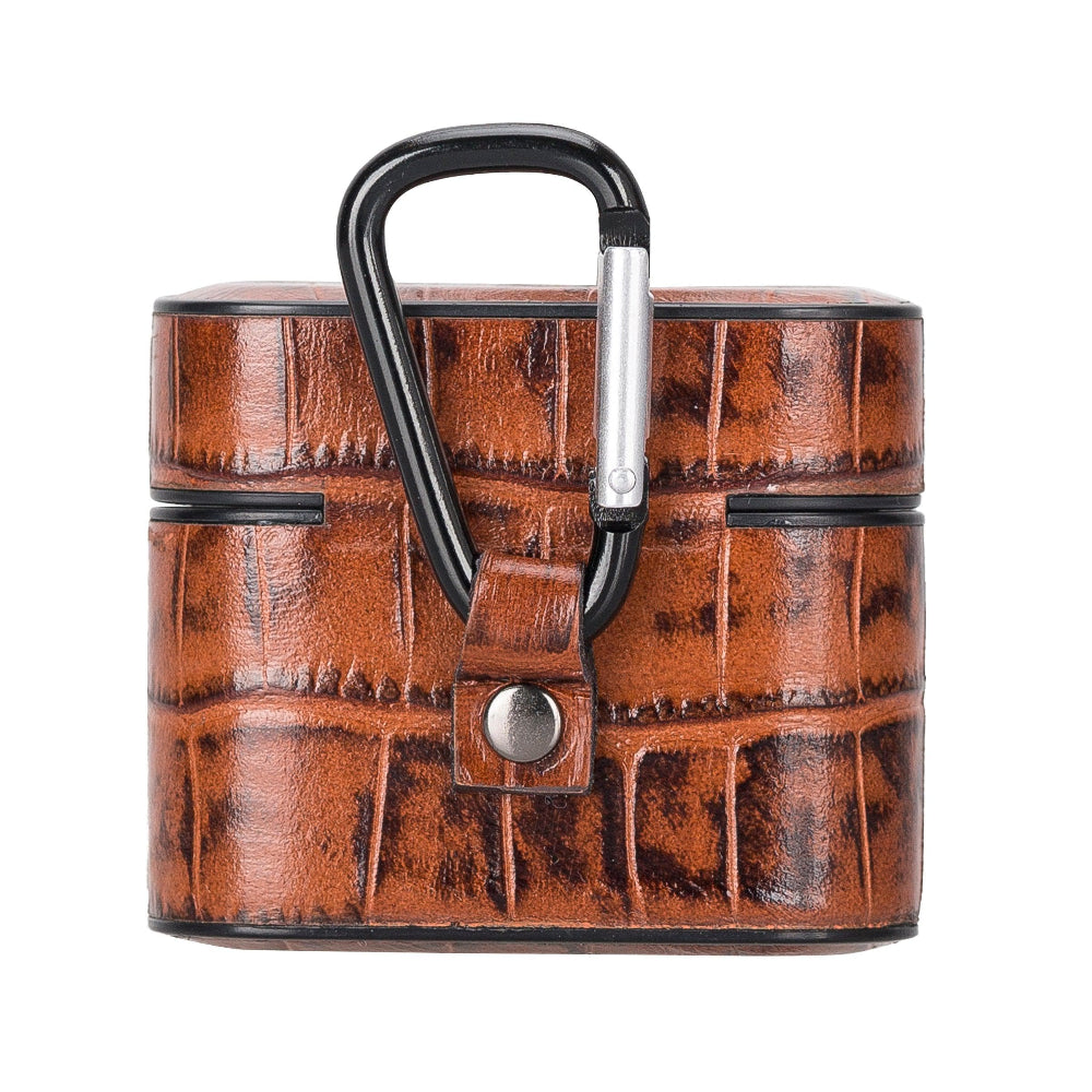 Aurel Clip Crocodile Brown Hakiki Deri Airpods 3 Kılıfı – Airpods 3 Uyumlu Charm Case