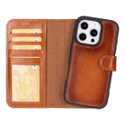 Aurel Magna Golden Tan Deri Iphone 16 Pro (6.3") Wallet Case – Rfid Korumalı & Magsafe Uyumlu