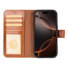 Aurel Magna Golden Tan Deri Iphone 16 Pro (6.3") Wallet Case – Rfid Korumalı & Magsafe Uyumlu