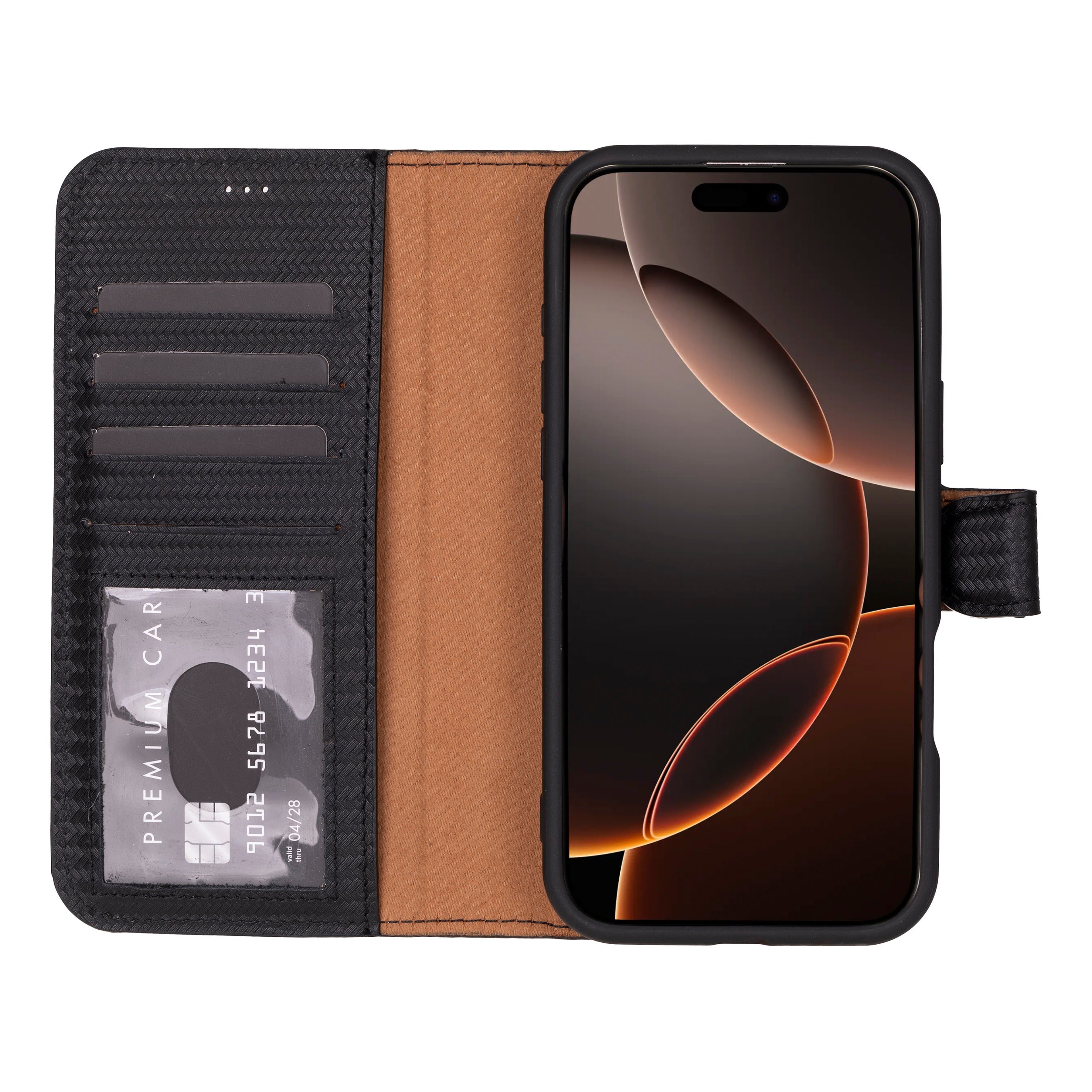 Aurel Magna Graphene Black Deri Iphone 16 Pro (6.3") Wallet Case – Rfid Korumalı & Magsafe Uyumlu