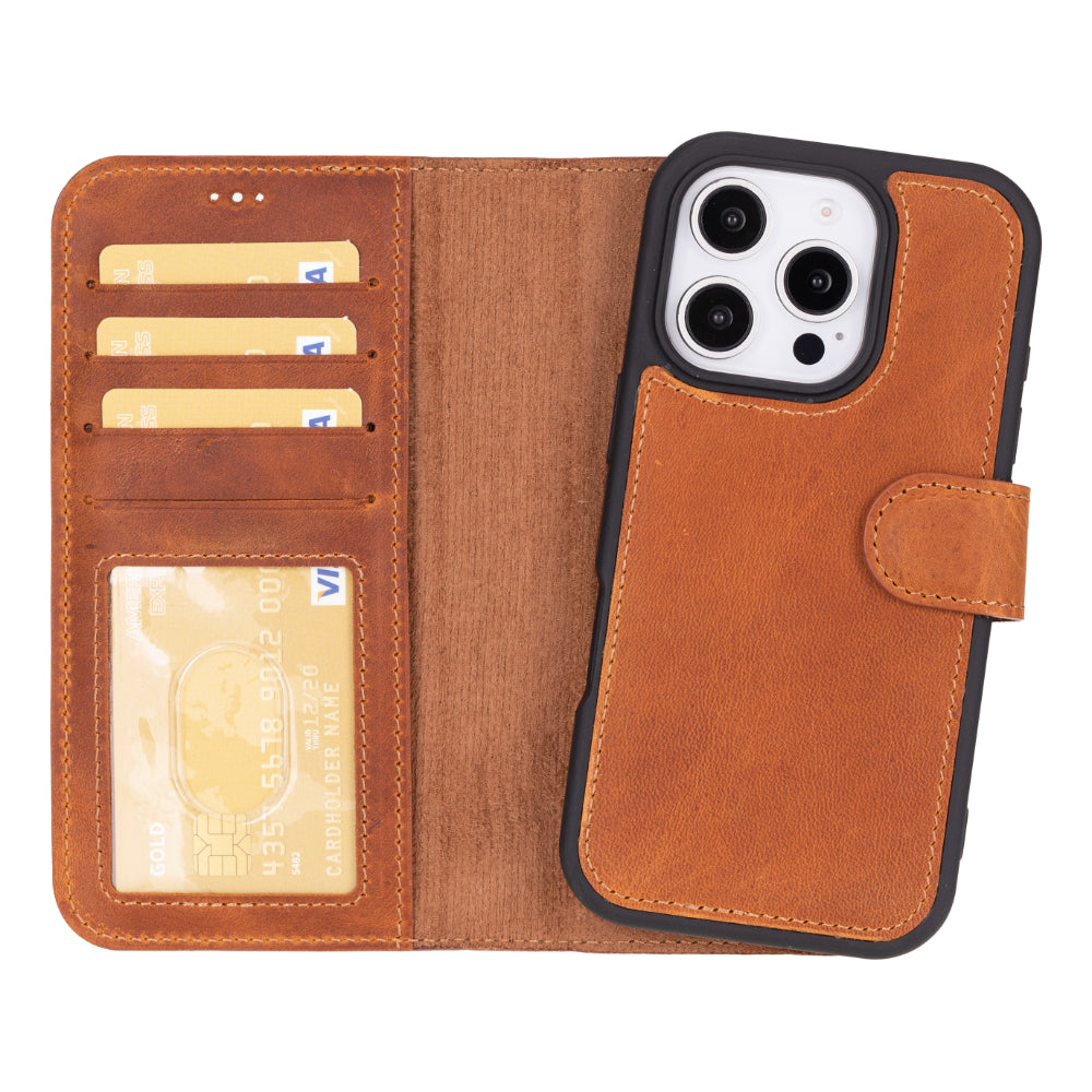 Aurel Magna Mocca Sand Deri Iphone 16 Pro (6.3") Wallet Case – Rfid Korumalı & Magsafe Uyumlu