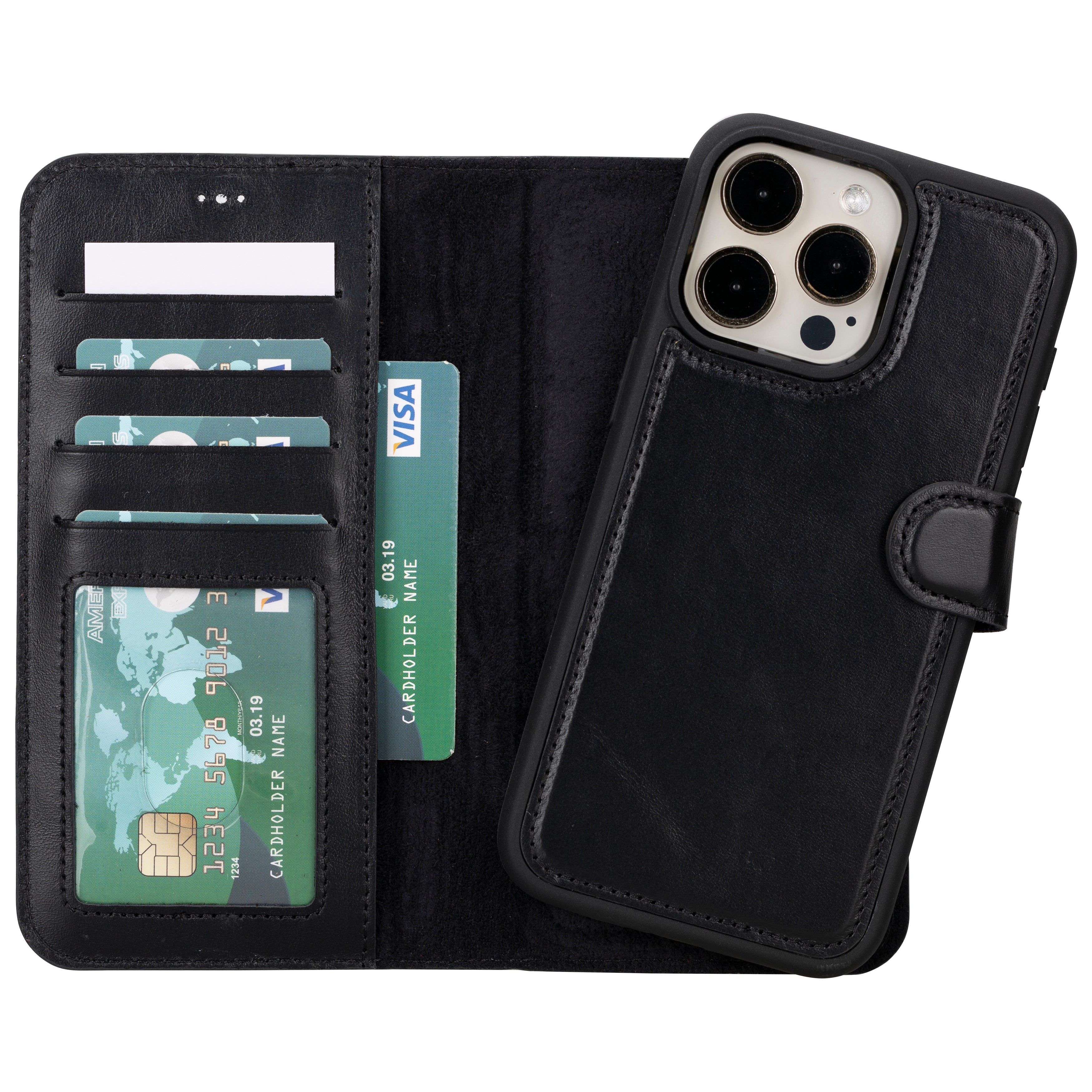 Aurel Magna Onyx Black Deri Iphone 16 Pro (6.3") Wallet Case – Rfid Korumalı & Magsafe Uyumlu