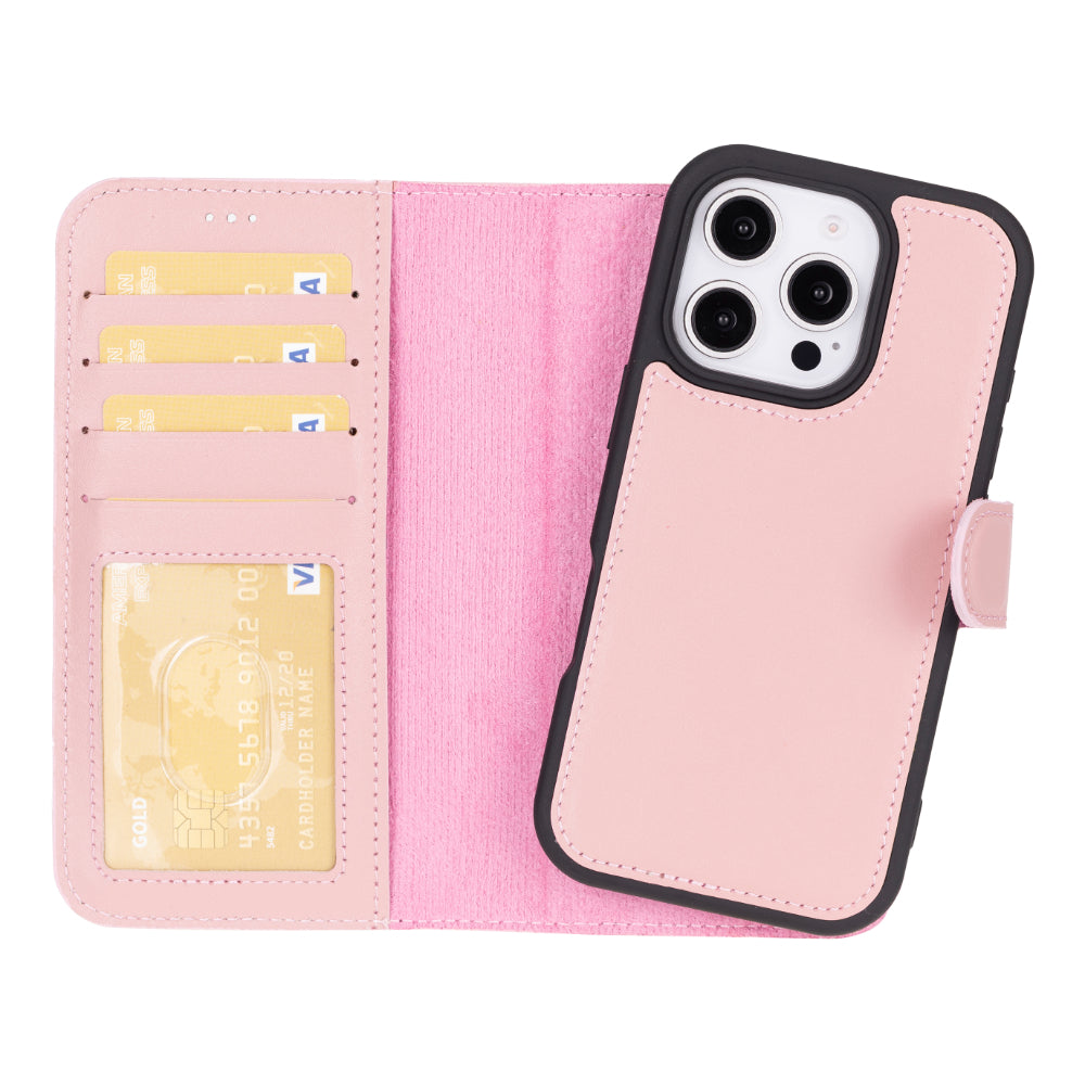 Aurel Magna Rose Petal Deri Iphone 16 Pro (6.3") Wallet Case – Rfid Korumalı & Magsafe Uyumlu