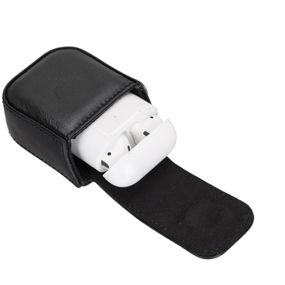 Aurel Onyx Black Charm Hakiki Deri Airpods Kılıfı – Airpods 1 & 2 Uyumlu
