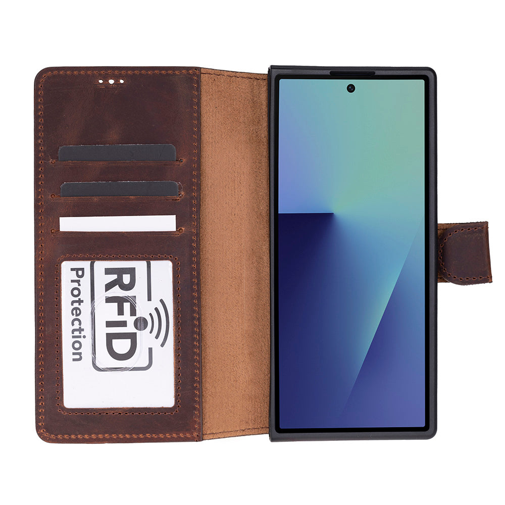 Aurelio Siena Saddle Brown Samsung Galaxy Z Fold7 Cüzdan Kılıf