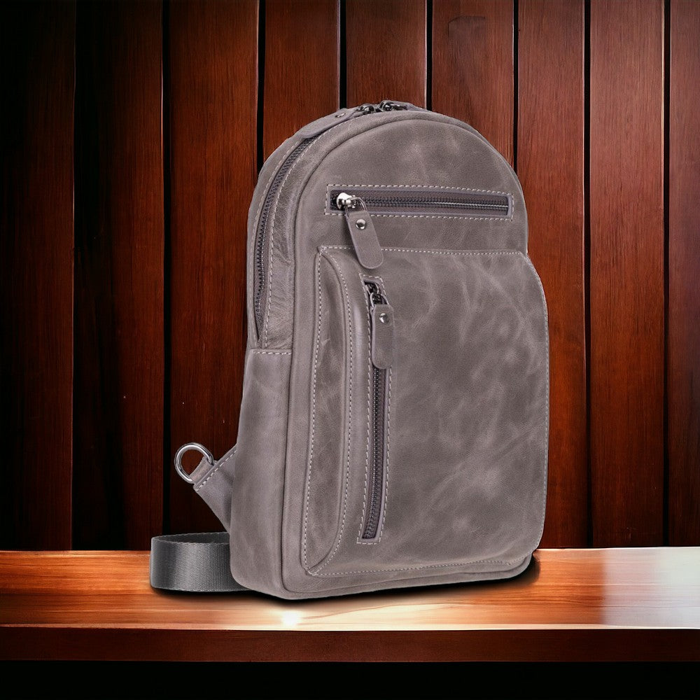Bloominbag-Blake Ash Gray Hakiki Deri çapraz Askılı Sırt çantası-5-Milagron.com